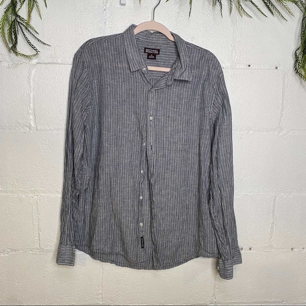 MICHAEL Michael Kors Linen Blend Striped Button Front Collared Shirt Size XL